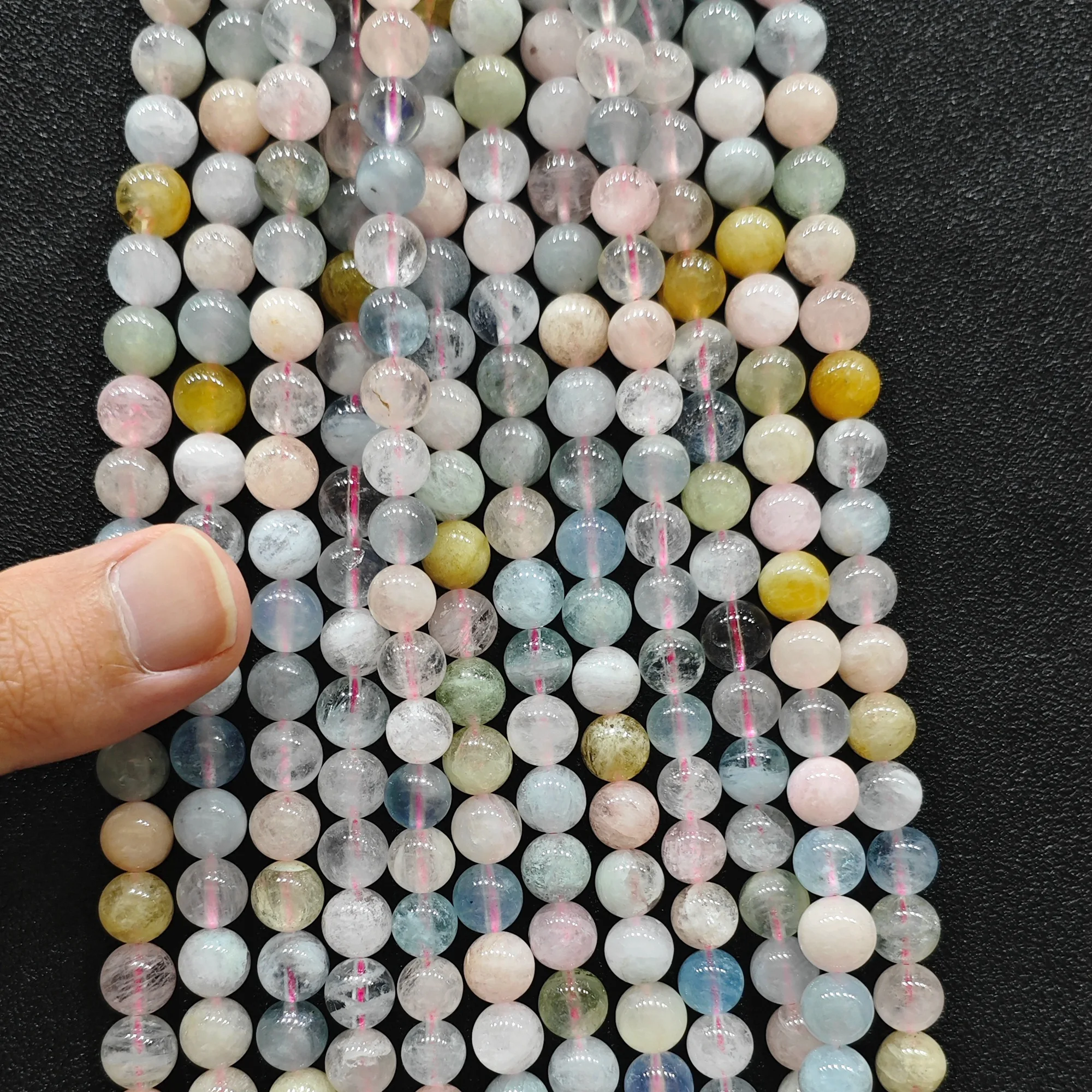 Natural Morganite Gemstone Beads 4mm-8mm Smooth Round Loose Translucent Beryl Strand for DIY Jewelry Making Craft Grade B