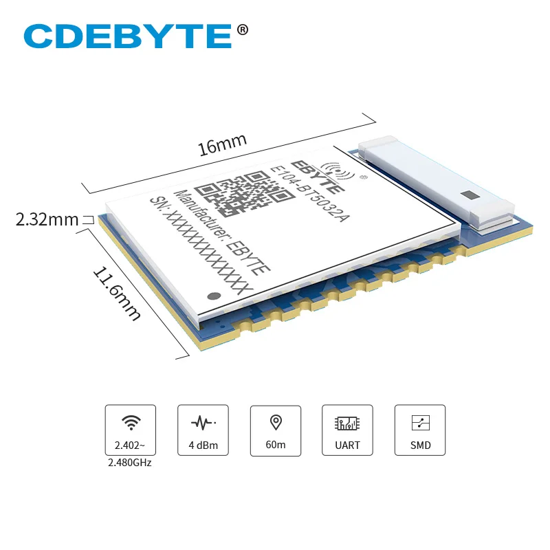 Imagem -02 - Bluetooth Módulo Serial para Ble Nrf52832 E104-bt5032a Smd Receptor de Antena Cerâmica 4dbm Ble5.0 Transceptor sem Fio Diy 10 Peças Lote