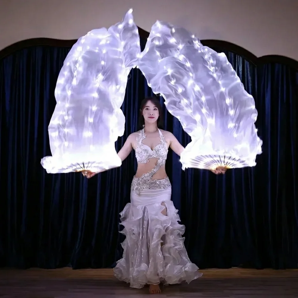 

Bellydance LED Silk Fan Veil for Stage Performance Luminous Light Show White Dance Props Professional Dancers Wholesale