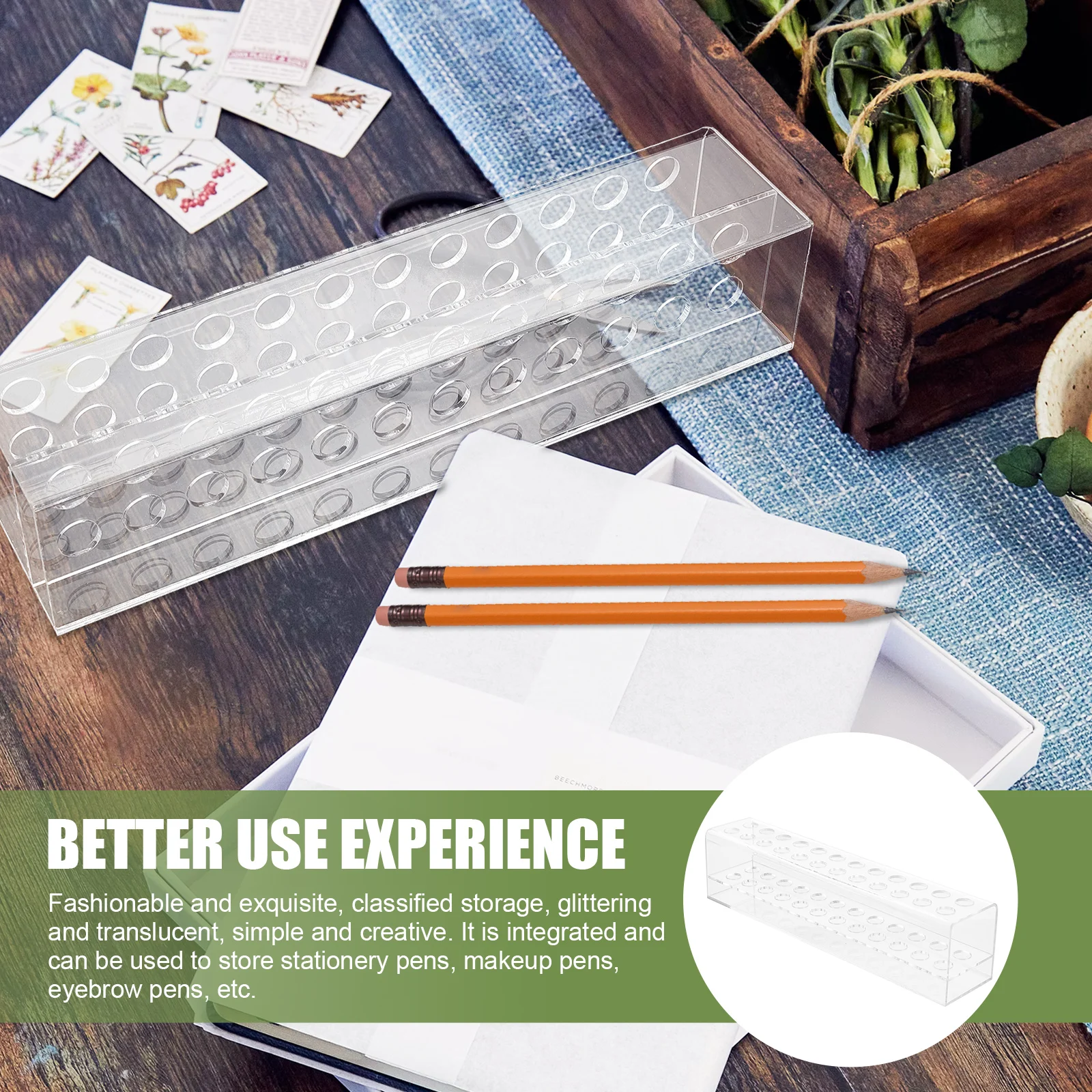 

Transparent Acrylic Pen Holder Stationery ganizer 24 Slots Storage Stand for Makeup Brushes Pens Pencils Lipsticks Gloss