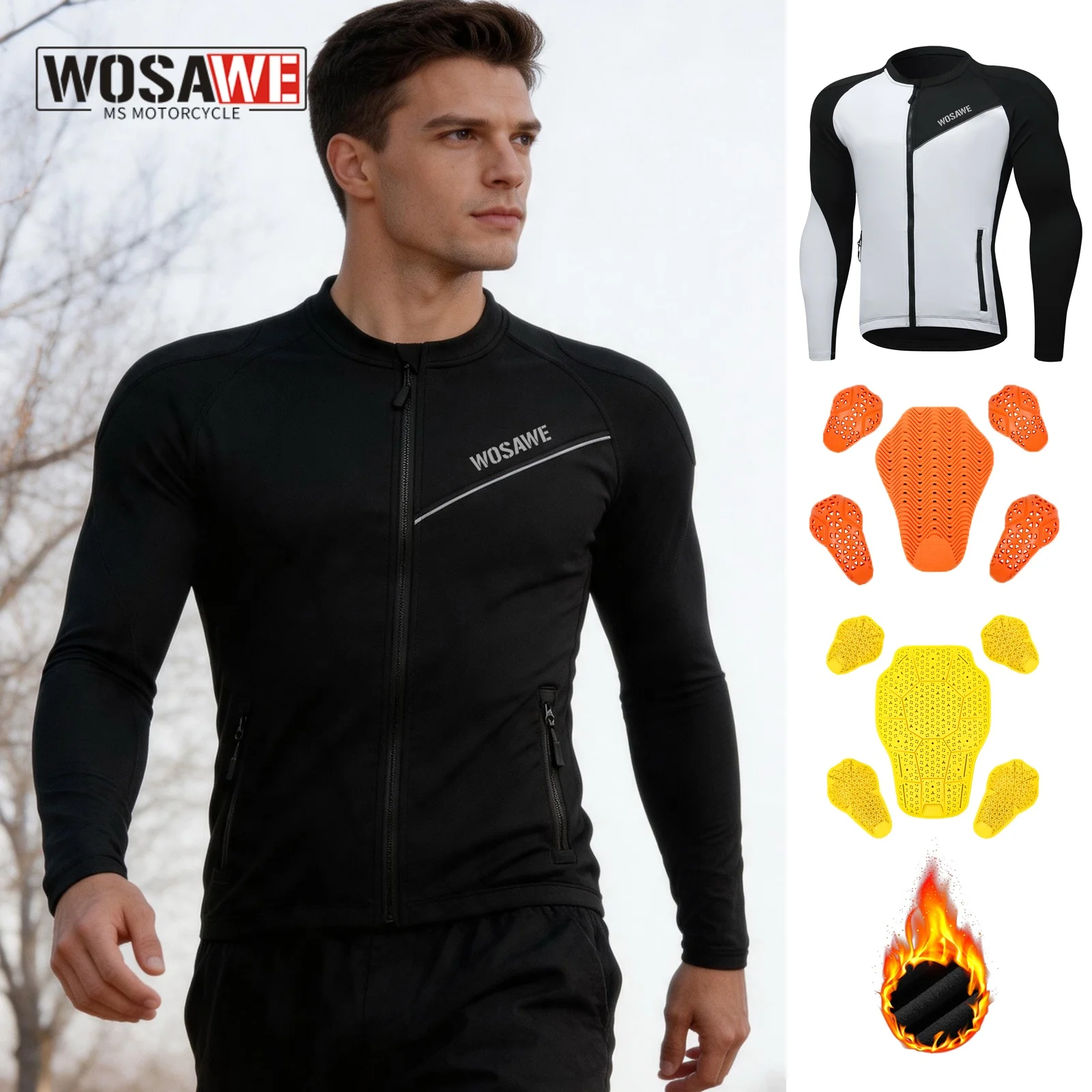 WOSAWE Men Motorcycle Jacket Reflective Windproof Jackets Fleece Lining Warmth Soft Motorbike Coat All season Riding Clothing