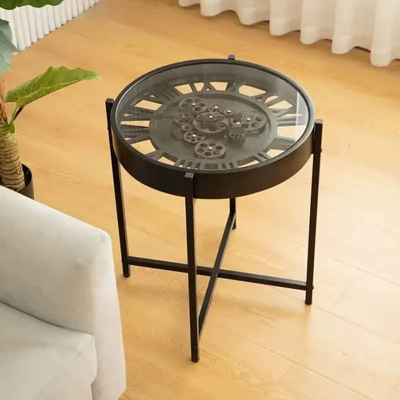 Retro Creative Coffee Table,Living Room Sofa Side Table,Gear Clock Tea Table,Iron Storage Rack,Round Storage Desk,Home Furniture
