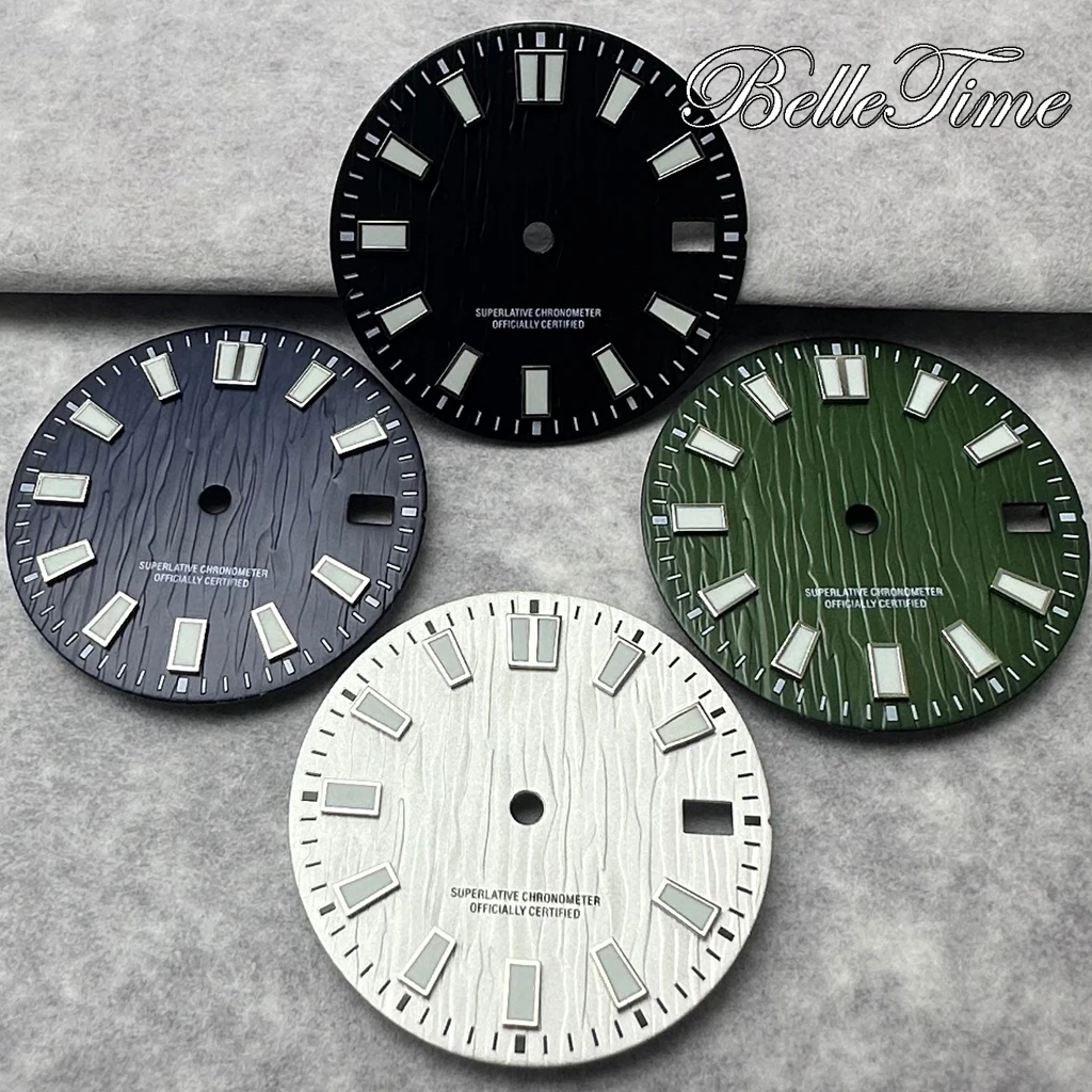 28.5mm Single Calendar Watch Dial Fit NH35 NH36 Movement  White Black Water Ripple Texture Green Luminous  Dial Accessories