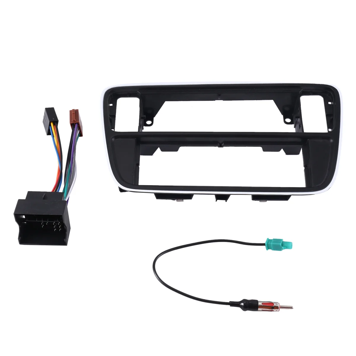 Único Din Car traço Kit arnês e antena, painel de rádio Frame, placa Fascia, apto para Volkswagen Up, Skoda, Citigo, Seat Mii, 2012