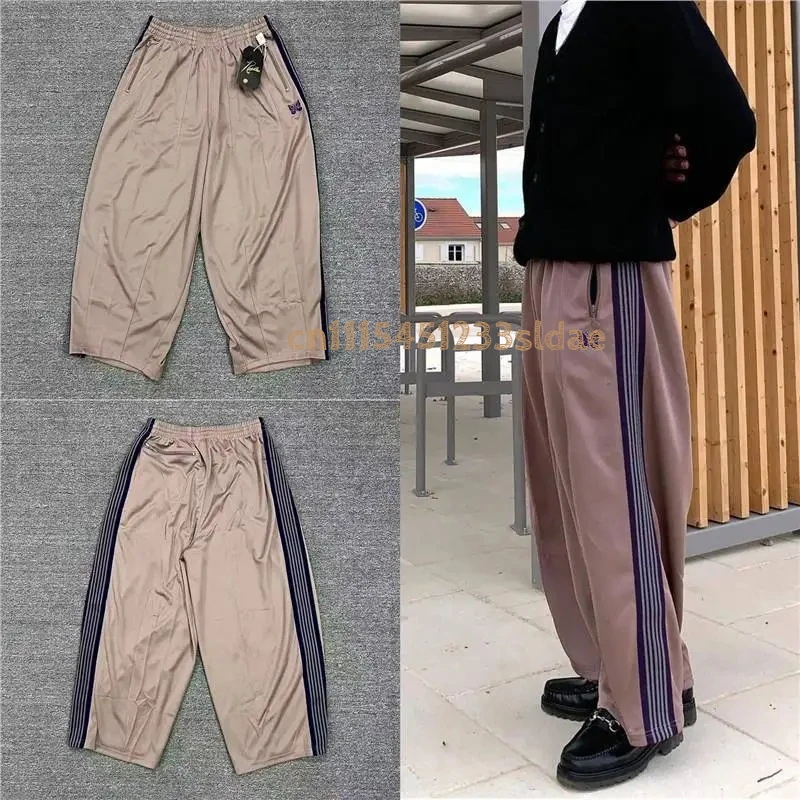 Butterfly Embroidery Wide Leg Pants Casual Sports Men's Loose Fit Harajuku Style Three-quarter Length Trousers for Couples