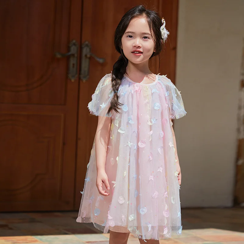 Girls Dress Spring and Summer Style Baby Girl Children Sweet and Cute Princess Dress Three-dimensional Flower Print Dress