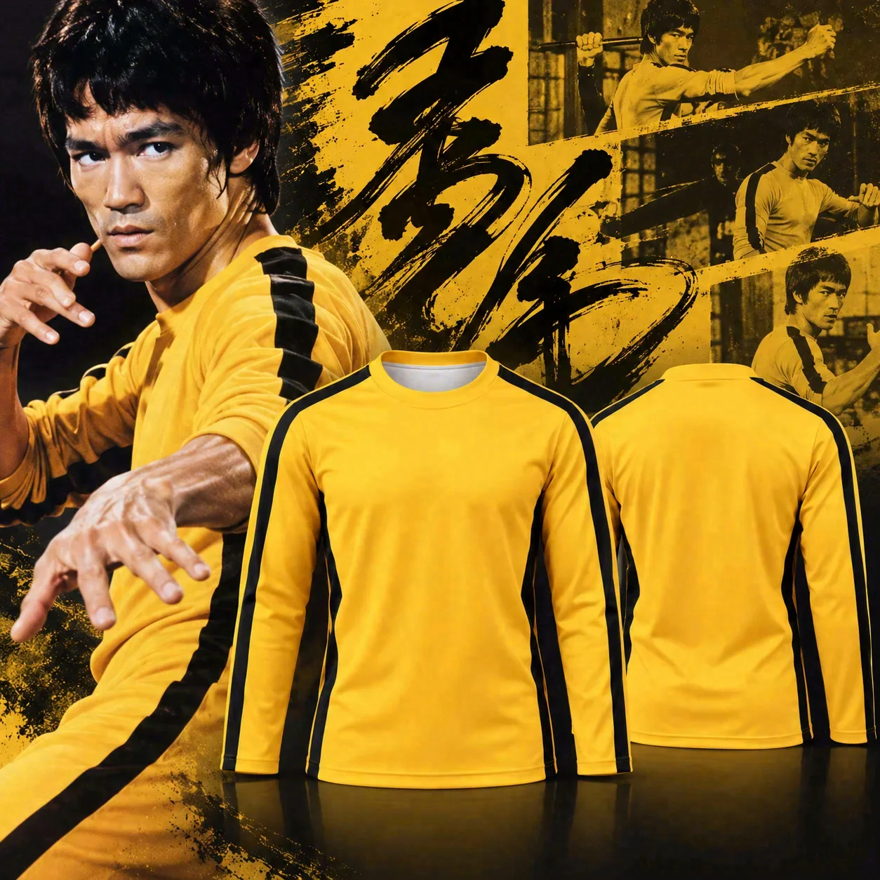 Bruce Lee Kung Fu Fan T-Shirt All Over Print Jersey Breathable Quick Dry Tee, Unisex Cosplay Training Vintage Martial Arts Top