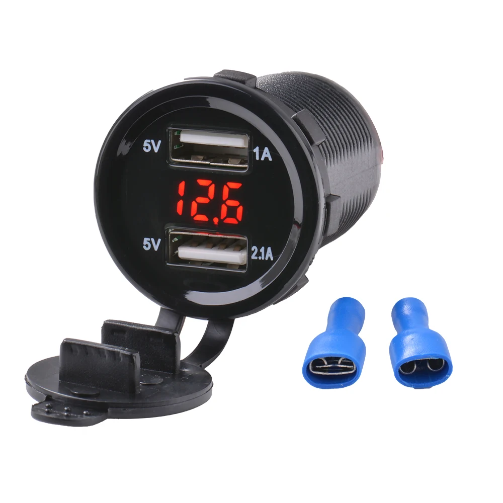 Waterproof 5V/3.1A Dual USB Charger Port Voltmeter Voltage Meter LED Display Universal for Car Boat Motorcycle HT1313-1314