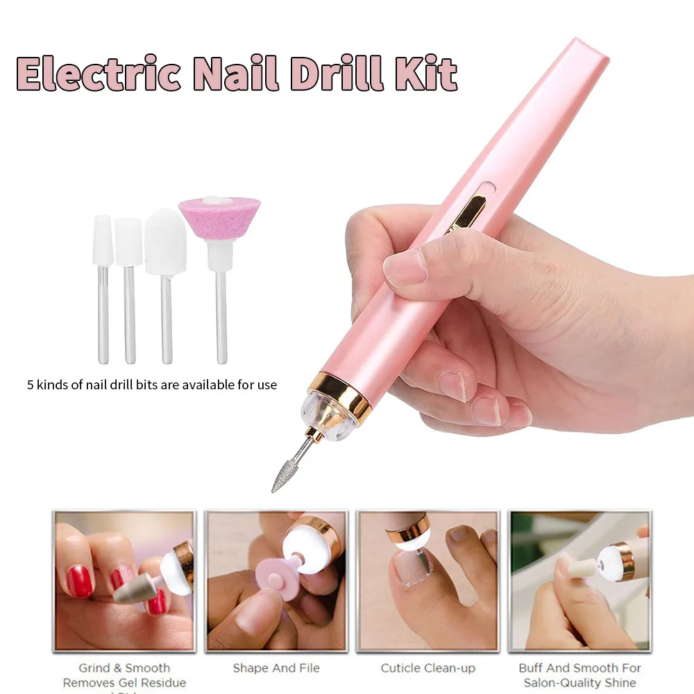 5in1 usb elétrico manicure conjunto de unhas broca arquivo moedor aliciamento kit com buffer polidor manicure kit 5 pçs cabeça moagem