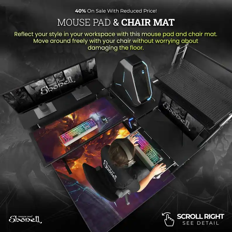 لوحة ماوس Lord of the Rings – Gandalf vs Balrog على جسر Khazad-dünm، سجادة مكتب معركة خيالية، ديكور هدايا للأرض الوسطى