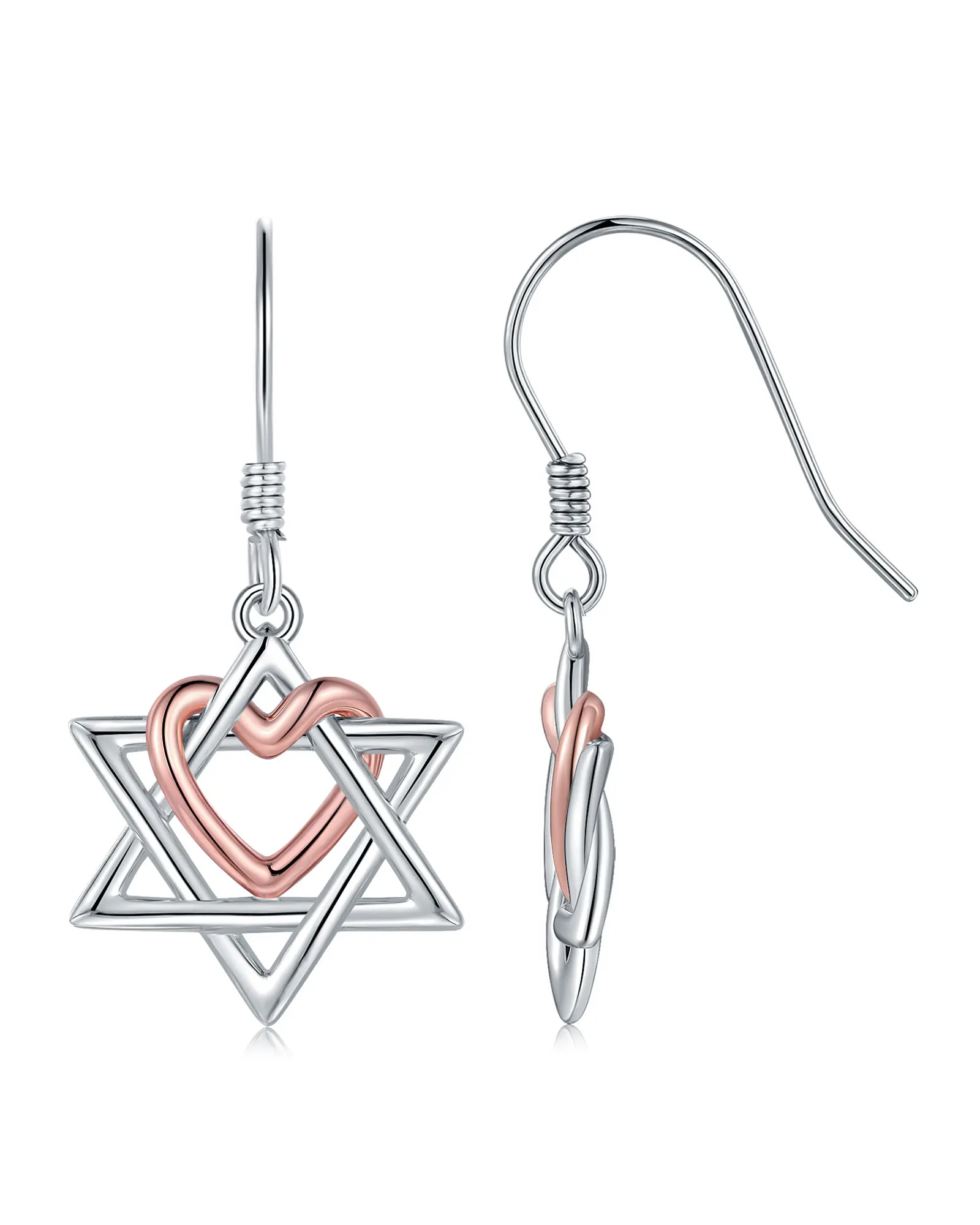 

925 Sterling Silver Star Of David Drop Earrings Rose Gold Color Love Heart Jewelry Mother's Day Gifts For Women Mom Girlfriends