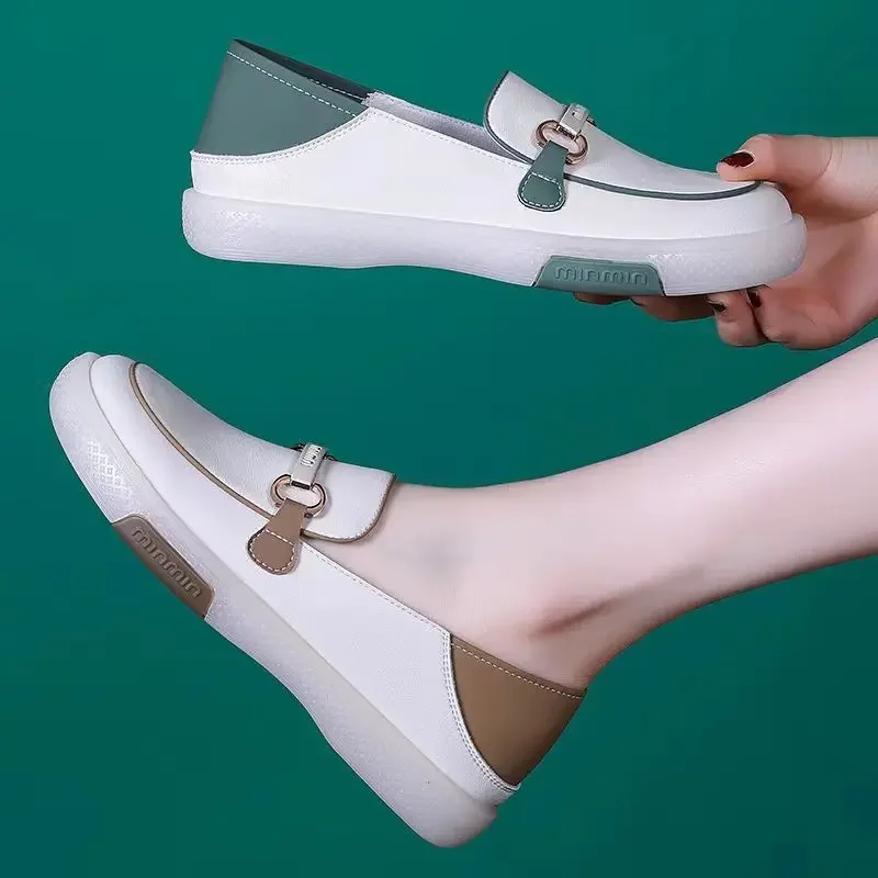 

Beef Tendon Sole One-pedal Single Shoes Women's 2023 Spring Autumn New Shallow Mouth Breathable Loafers Fashion Doudou Shoes