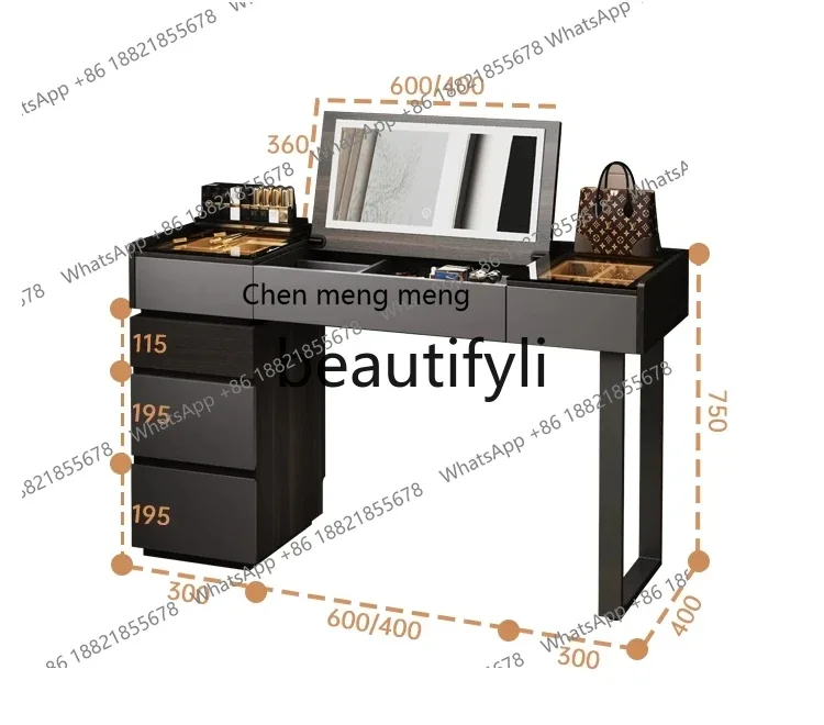 D178  Italian solid wood flip mirror dresser storage cabinet master bedroom new light luxury makeup table chest cabinet