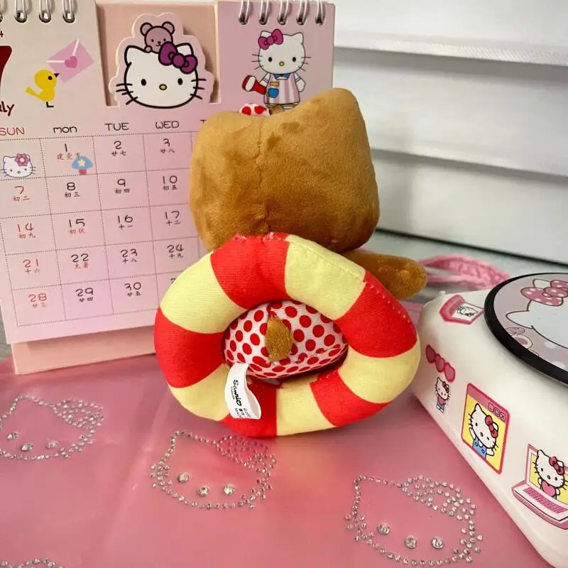 12 cm simpatico cartone animato Kawaii pelle nera cerchio di nuoto con pois Hello Kitty peluche bambola portachiavi borsa ciondolo giocattolo regalo