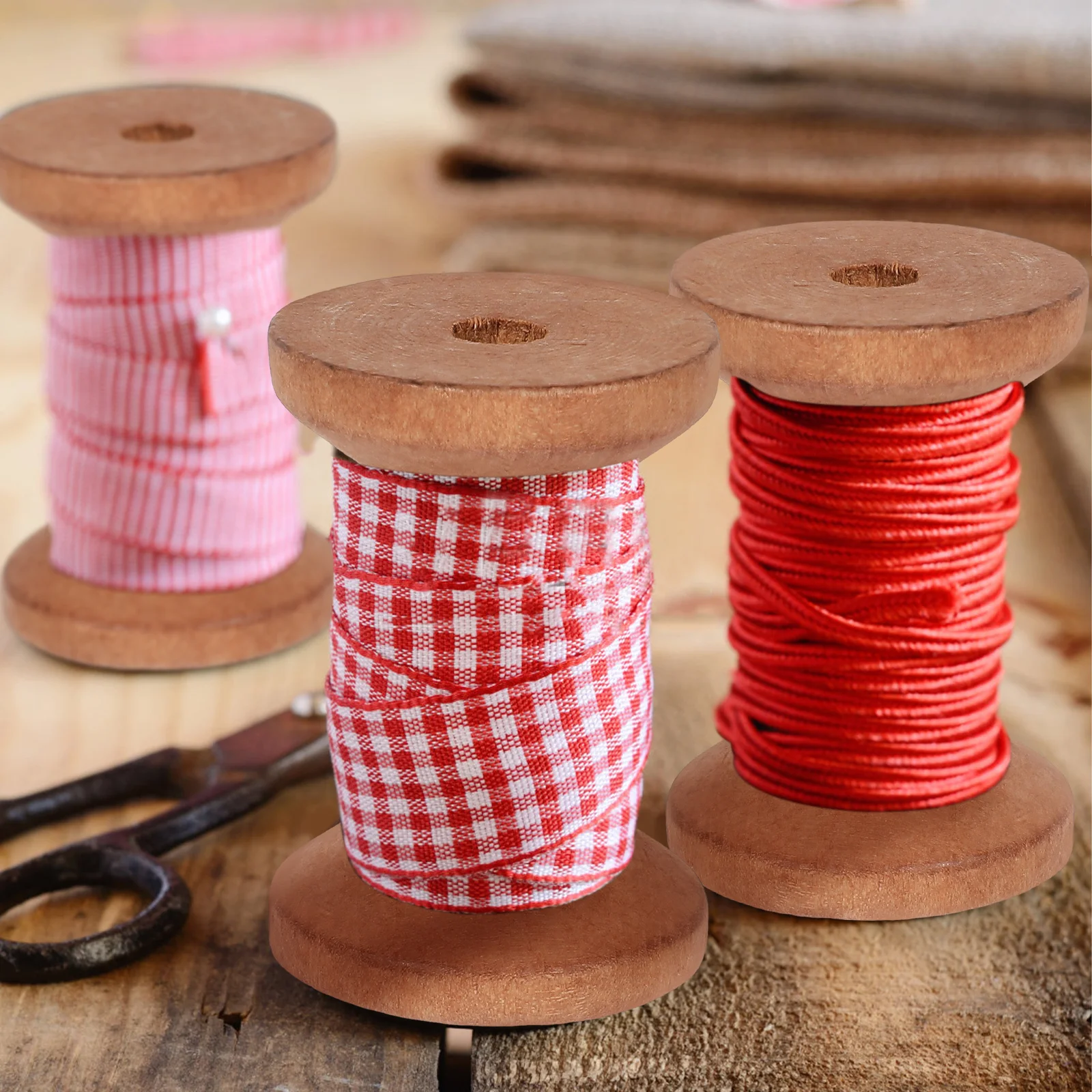 Bobine di filo di legno da 20 pezzi, venature rustiche, finitura liscia per cucire, filo da ricamo, avvolgimento, organizzatori, forniture per riporre oggetti artigianali