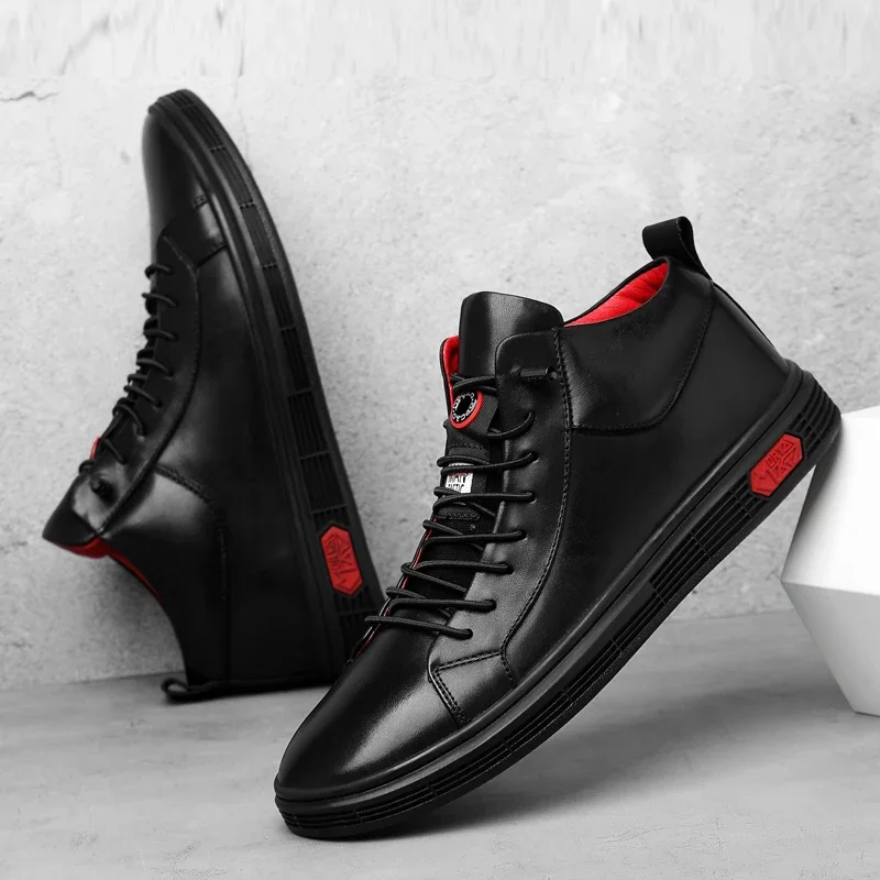 

Business Ankle Boots Men's Genuine Leather Work Boots High-quality Chelsea Lace Up Soft Sole Boots Plush or Non Plush Options