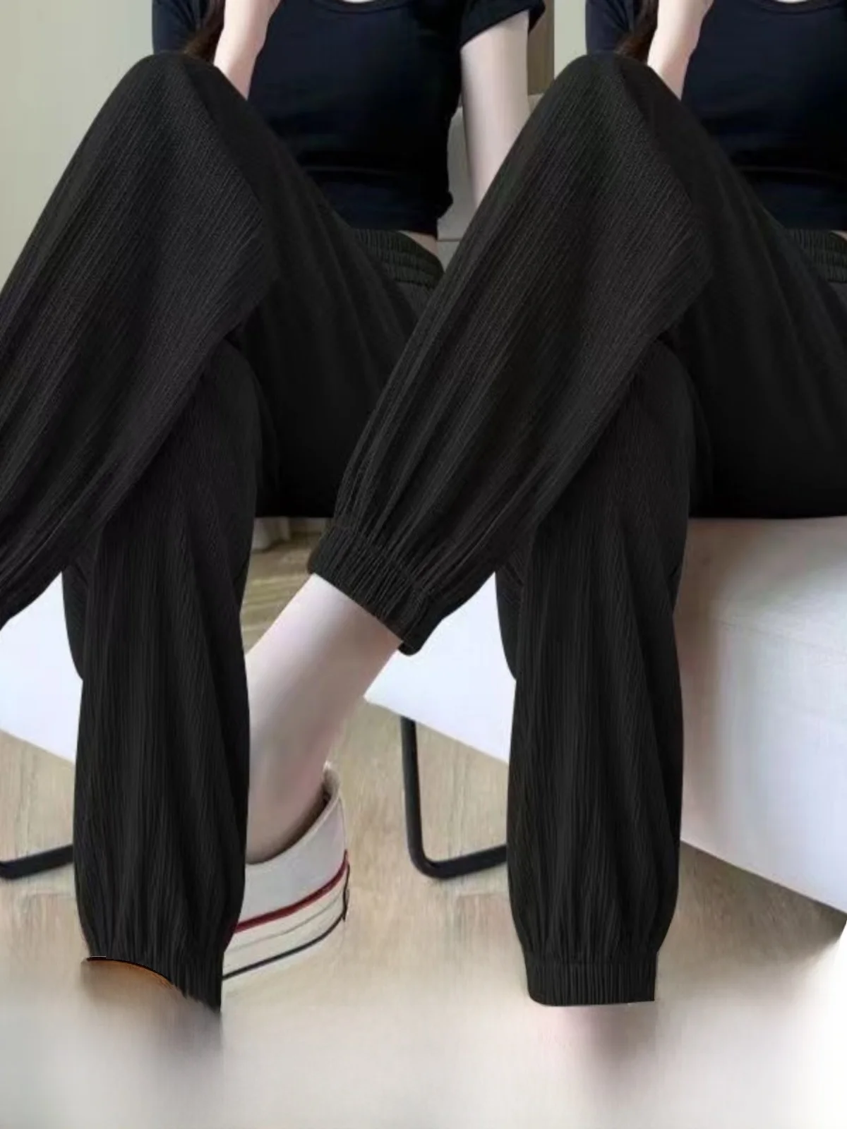 Ice Silk Sports Pants Women's Summer Loose Slimming Small Size Cuffed Lantern Pants Fashionable Casual High Waist Pocket