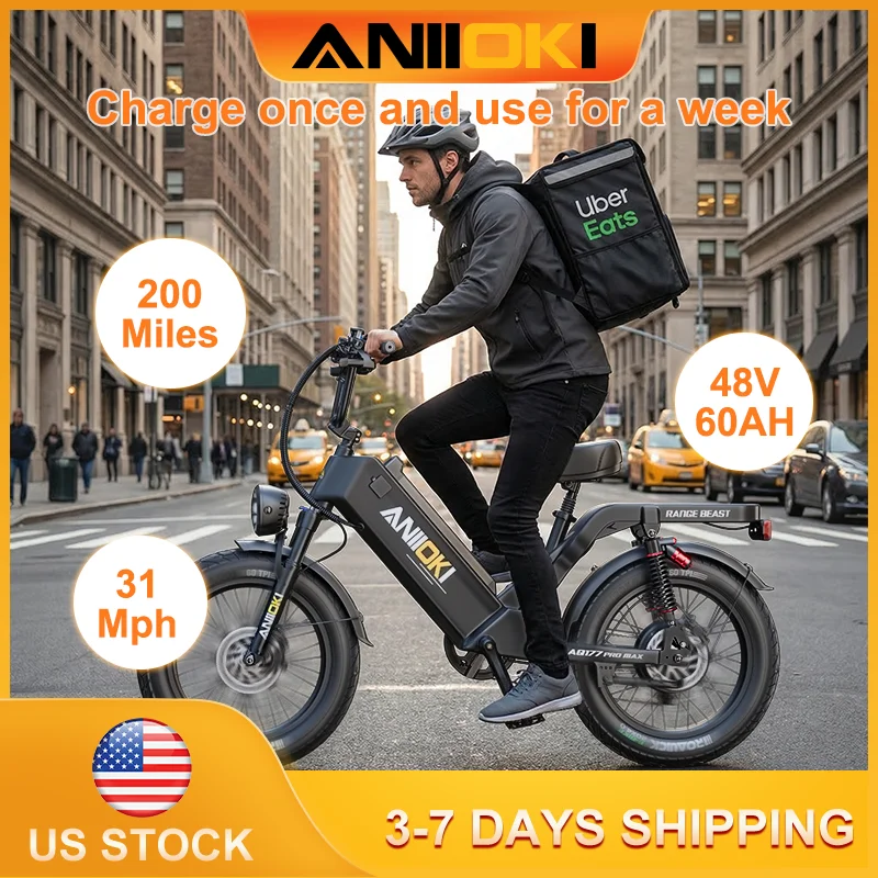 

2026 New ANIIOKI Electric bike AQ177 Electric Bicycle 48V 60Ah Battery 1500W Peak Motor 31mph Adult EBike Fat Tires 20"*4"