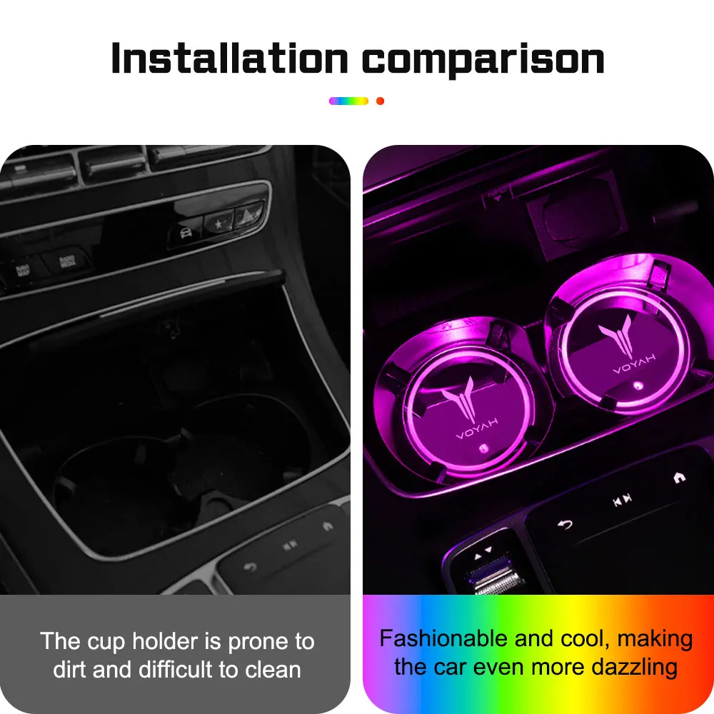 For Dongfeng Voyah Free DFL DFM Dreamer Passion Glowing colorful Car Coaster Pads 7 Color Car USB Changing LED Cup Holder Light