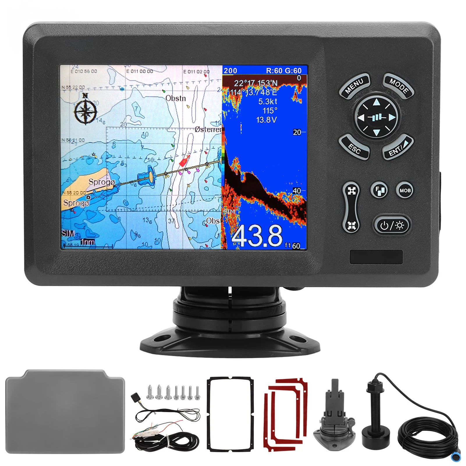 

7in Marine Plotter Built in Fish Finder Colored LCD Display Split Screen IP66 Boat Navigation Locator Marine Plotter