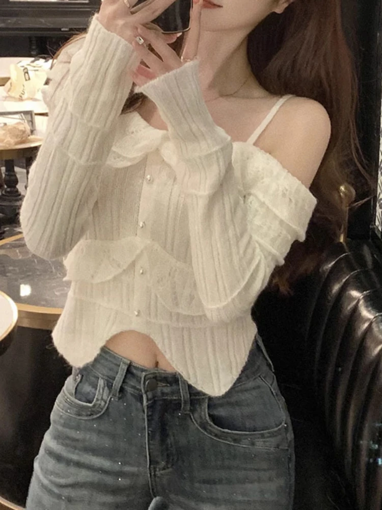 2023 autumn and winter new delicate soft splicing imitation sheep sweater knitting female tide