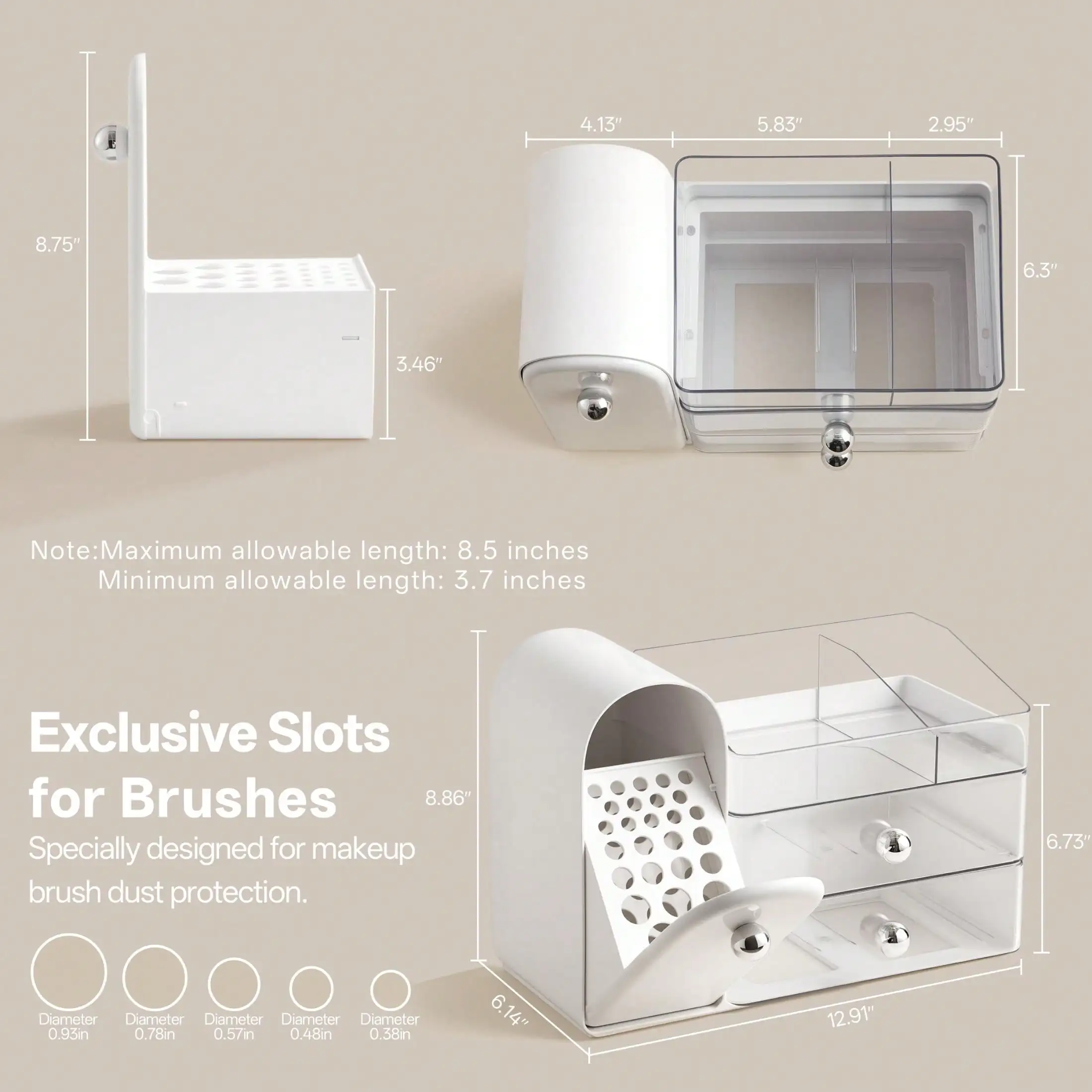 Makeup Organizer Countertop With Drawers, Vanity Organizers With Brush Holder, Bathroom Counter Organizer For Perfume, Nail Polishes, Lipsticks, Skincare And Eyeshadow Palettes