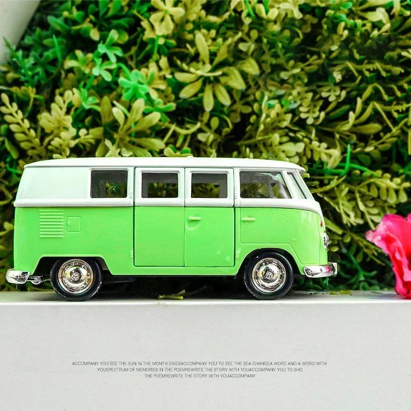 Vintage Mini Bus Van Car Model 32 Alloy Diecast Classic Pull Back Miniature Vehicle Replica Educational Toy for Kid Gifts