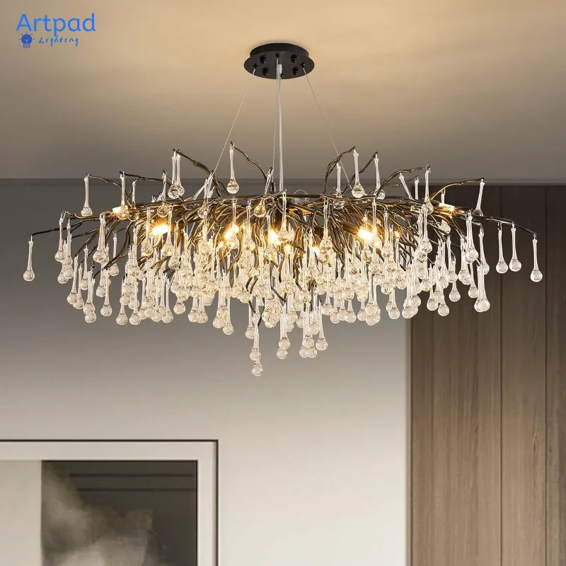 

Tree Branch Chandelier Modern Raindrop Crystal for Dining Room Living Room Decor Black/gold/siver Luxury Hanging Pendant Light