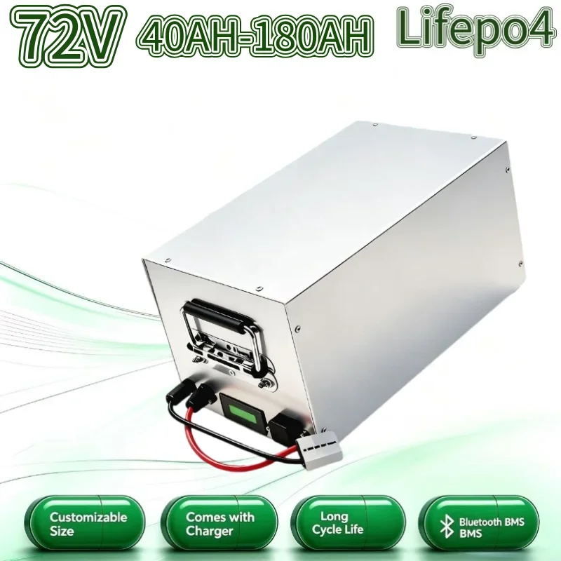 LiFePO4 72V Lithium Battery Pack 40Ah-180Ah With BMS For Electric Scooter Tricycle EV Bike Camper Inverter Power System