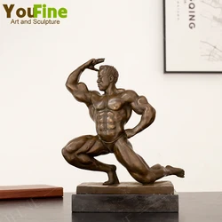 Bronze Muscle Man Statue Fitness Muscle Man Bronze Sculpture Famous Crafts Bodybuilding Sports Gym Ornaments Room Decor Gifts