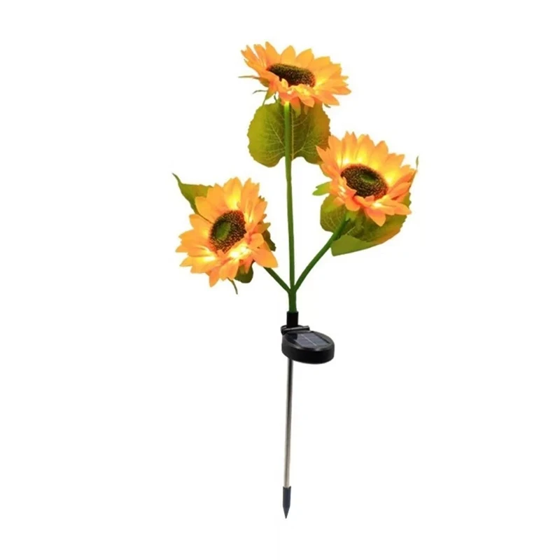 

LED solar ground mounted lights three headed sunflower flower lights garden and courtyard landscape lights simulated flowers A2