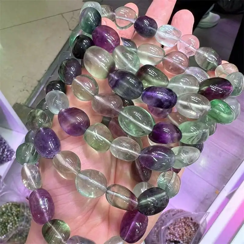 

Natural Colored Fluorite Freeform Bead Bracelet Gemstone Round Bead Crystal Healing Gem Women Men Fine Jewelry Gift 1PCS