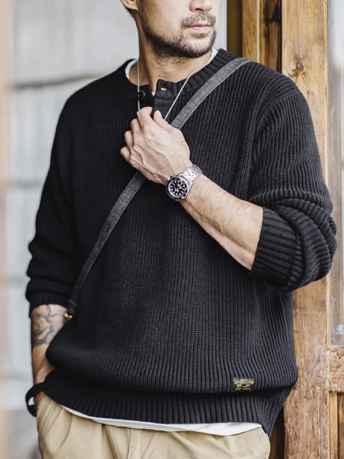 

Мужской трикотажный свитер свободного кроя Maden American Sle Thiened, базовый слой, с воротником-стойкой, длинный рукав, осенний сезон