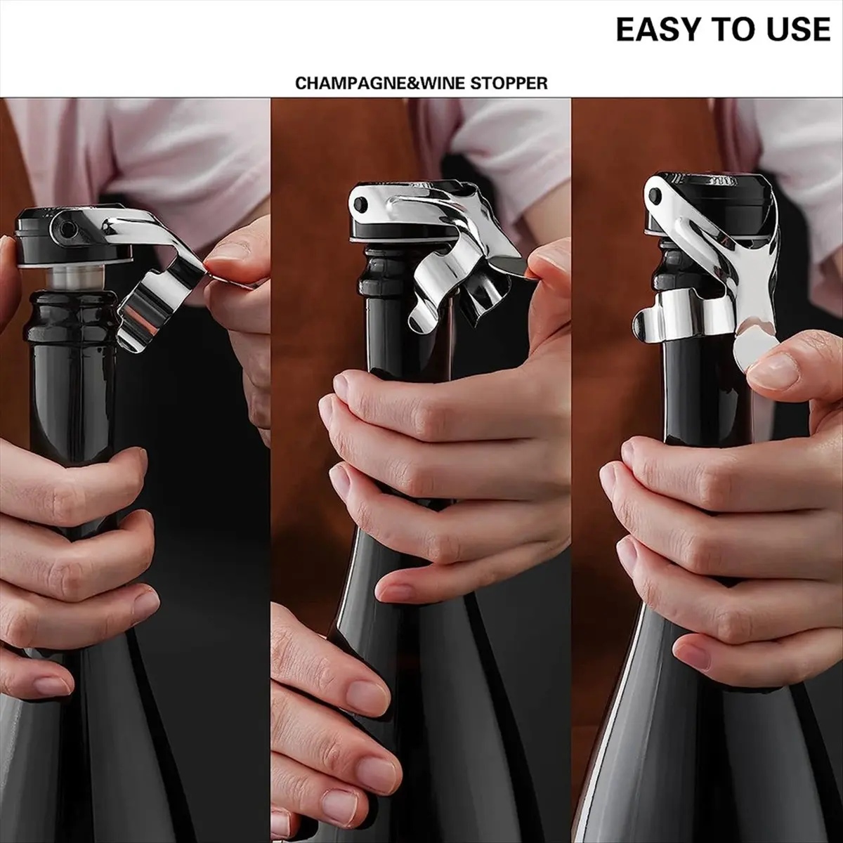 MALL Champagne&Wine Bottle Stoppers Stainless Steel , Leak Proof Keep Fresh Reusable Saver, Cork Suitable 4 Pack Silver