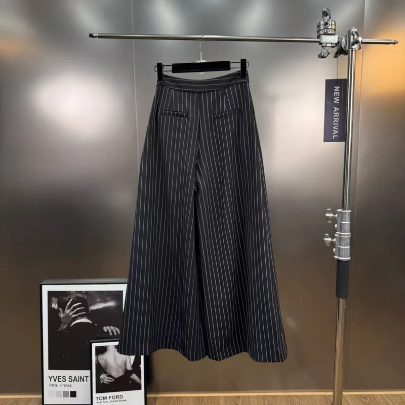 HKSH Primavera Autunno Nuove Donne Giacca Lunga Colletto Dentellato A Righe Doppio Petto Trench e Impermeabili Pantaloni A Gamba Larga Alla Moda Casual HK12584