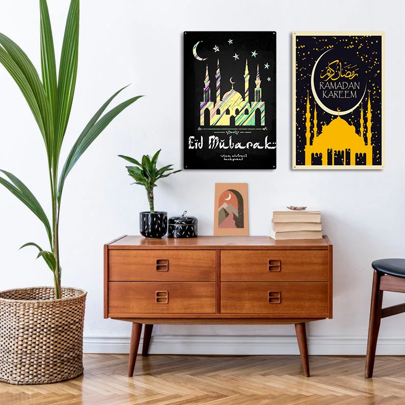 

1pc Mosque Ramadan colorful Customized name Tin Wall Signs Metal Plate Signs For Kids Rooms Home Decor