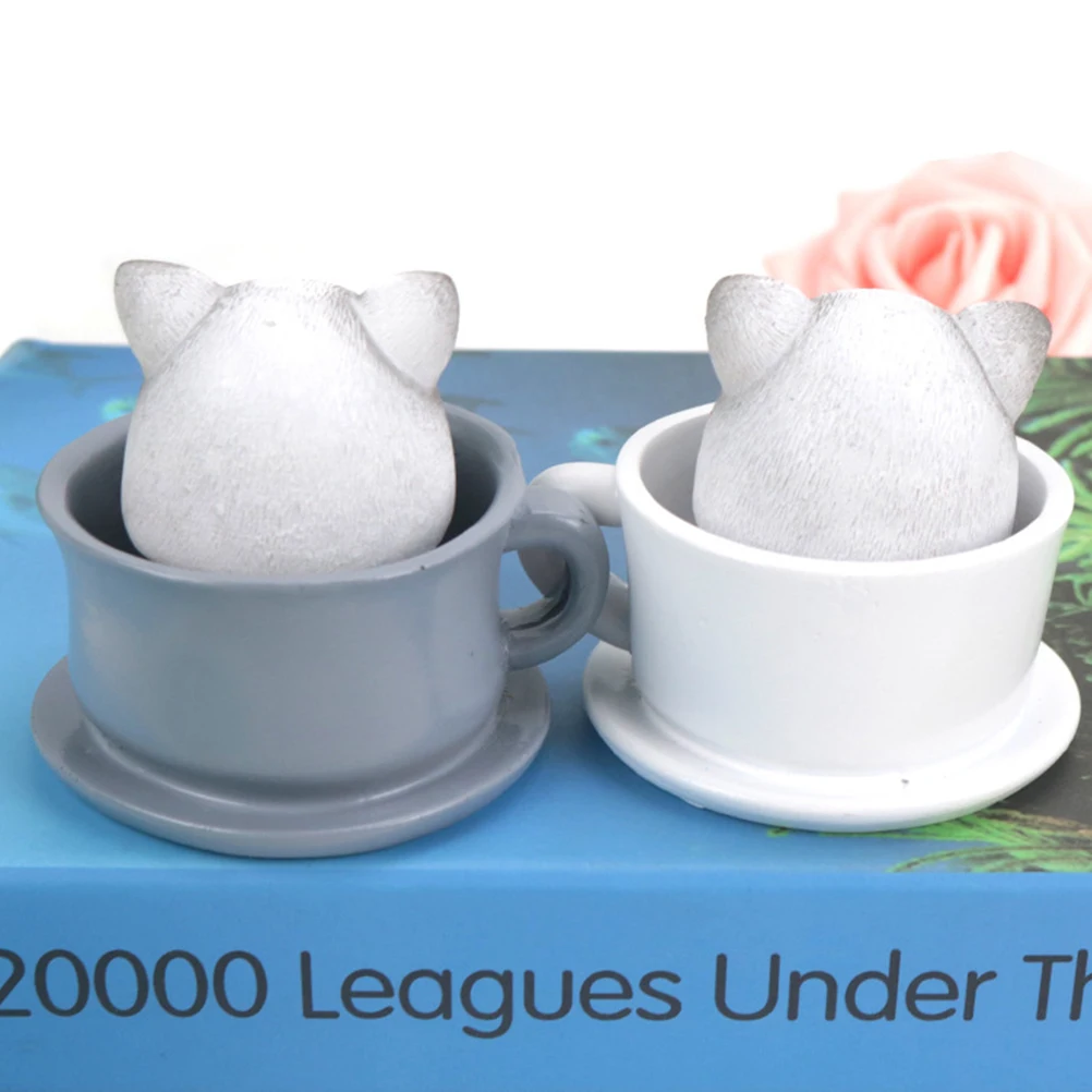 

Resin Cat Figurines Adorable Teacup Design Premium Quality Desktop Home Car Office Decor Cartoon Statue Lovely Figurines Compact