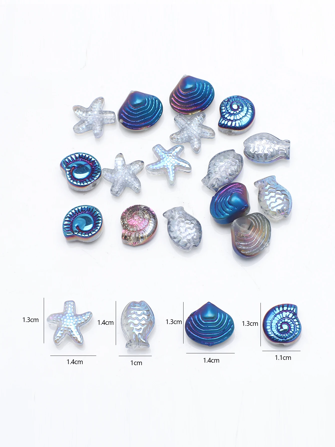 20 Pcs Mixed Shape Starfish /Snail /Shell/ Small Fish Crystal Glass Loose Beads DIY Making Earing Necklace Jewelry Accessories