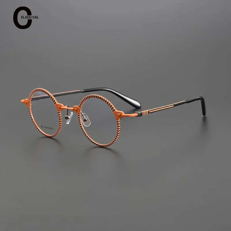 High Quality Ultra Light Pure Titanium Round Glasses Frame Personality Color Match Men and Women Myopia Anti-blue Optical Frame