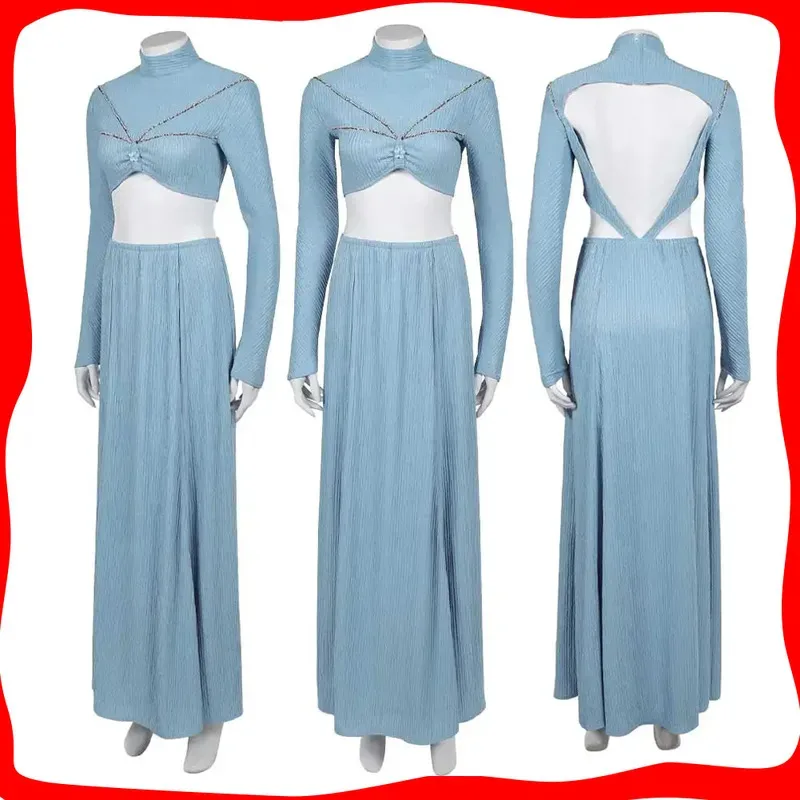 

Padme Amidala Cosplay Blue Dress Costume Roleplay Movie Attack of the Clones Disguise Shirt Skirt Halloween Carnival Party Suit