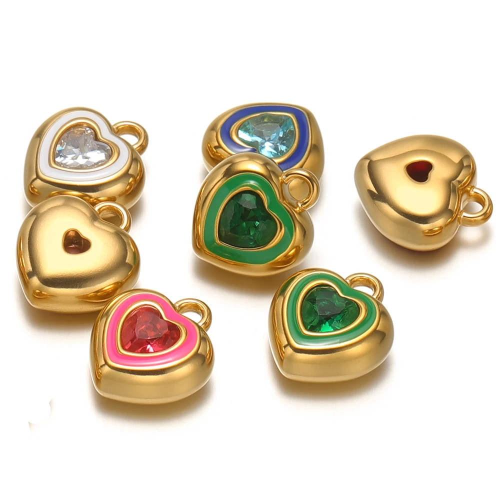 

4Pcs Stainless Steel Exquisite Heart Zircon Charms Enamel Pendants for DIY Jewelry Necklace Making Bracelet Earrings Material