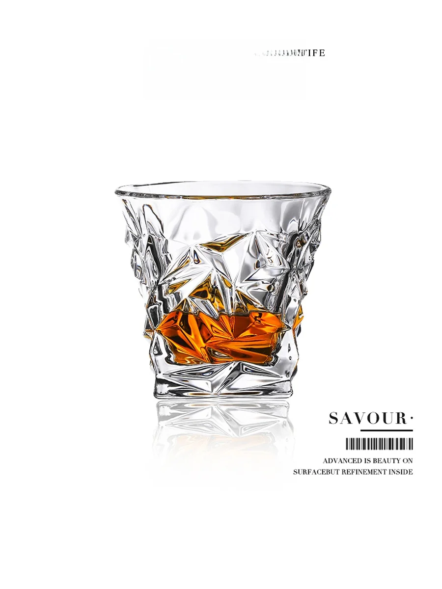 Thick European Style Whiskey Glass Luxury Beverage Cup Personalized Ice River Glass Foreign Liquor Cup Retro Design 201mL-300mL