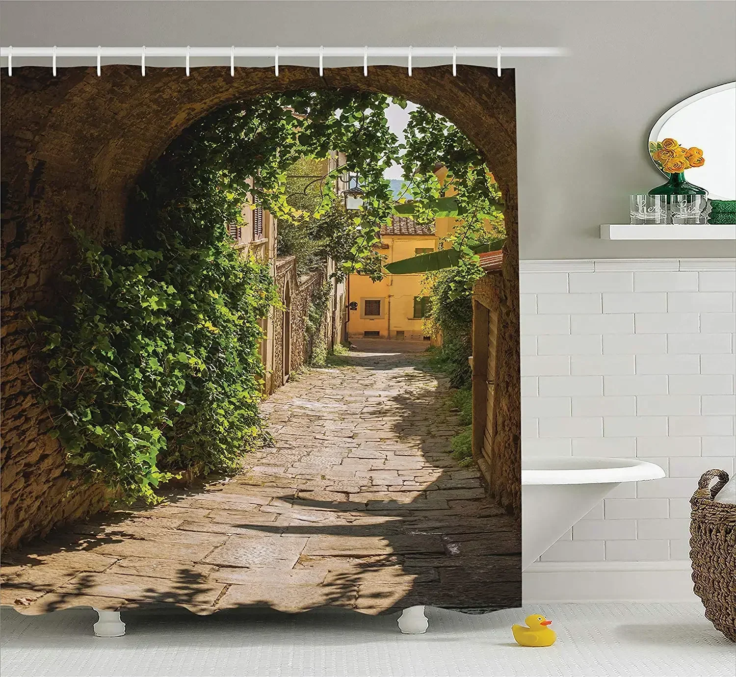 Medieval Shower Curtain Streets Of Tuscany Old Mediterranean Middle Age Town European High Culture Italy Bathroom Decor Curtains