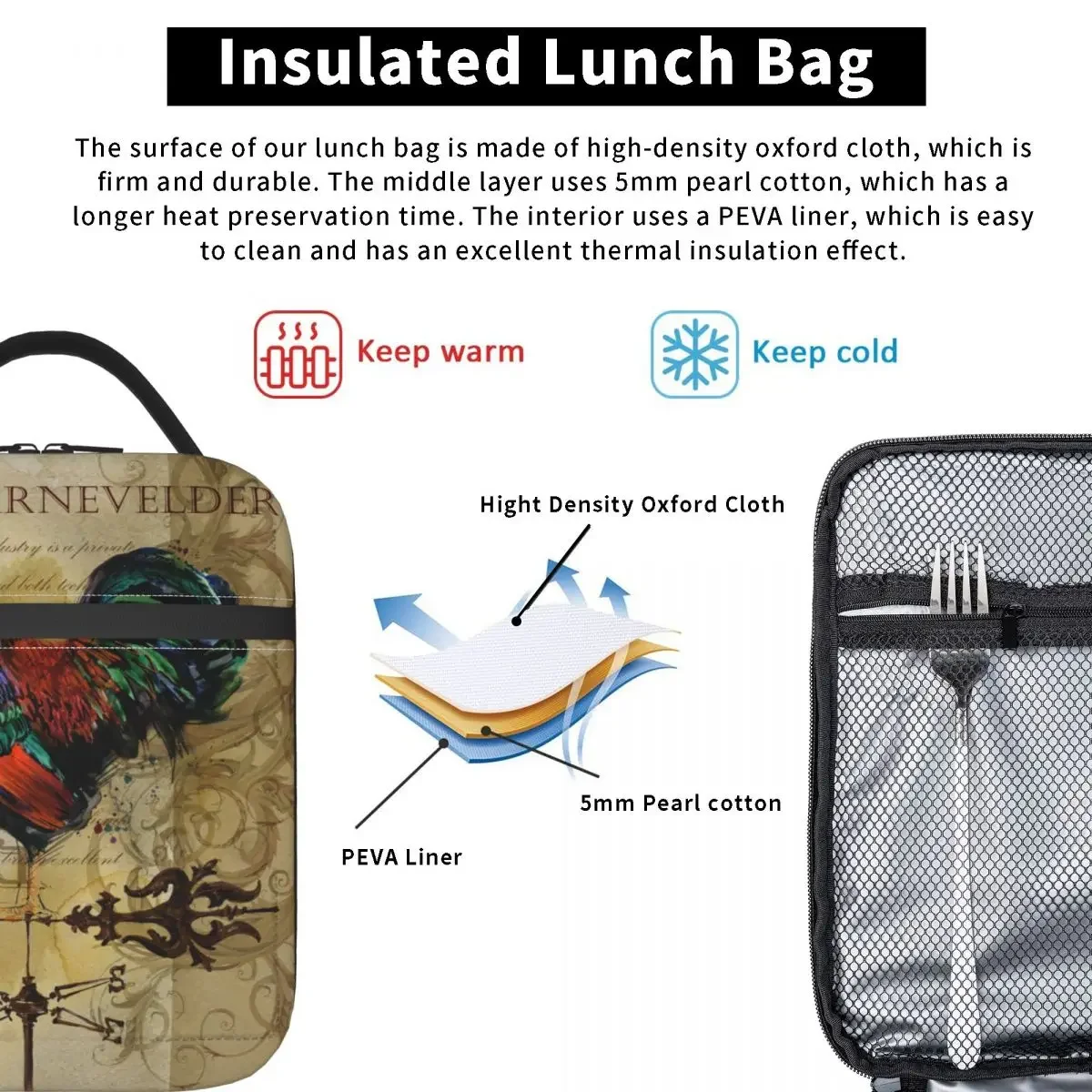 Insulated Lunch Bag Vintage Hen Chicken Rooster Merch Food Box 2023 New Cooler Thermal Bento Box For Work image 4