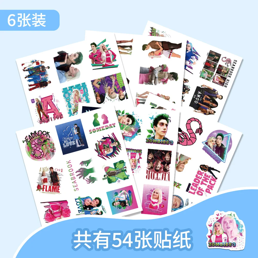 54 pièces amour film Zombies 3 autocollants drôle dessin animé décalcomanies bricolage bouteille d'eau coque de téléphone cahier Graffiti autocollant décoration