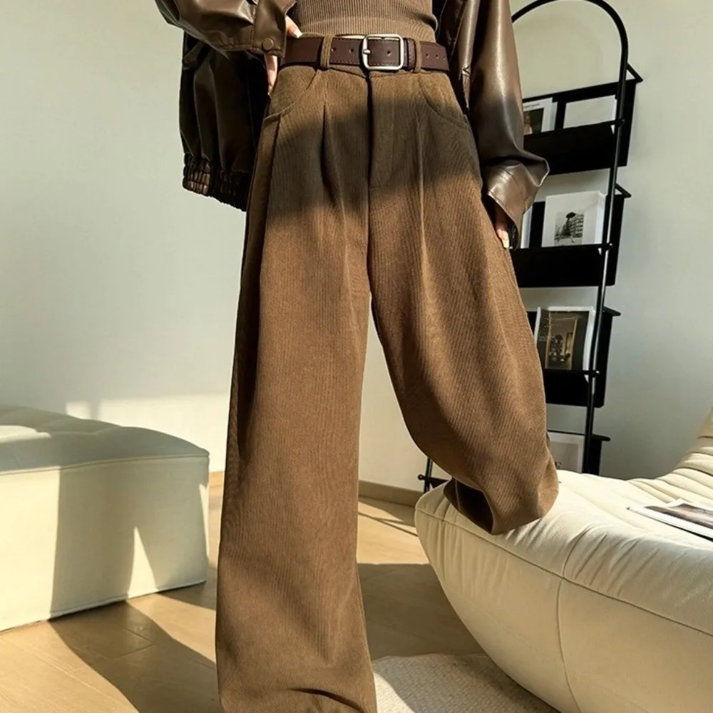 

Fashion Baggy Korean Long Pants Straight Leg Casual Wide Leg Trousers High Waist Loose Coffee Suit Pants Lady