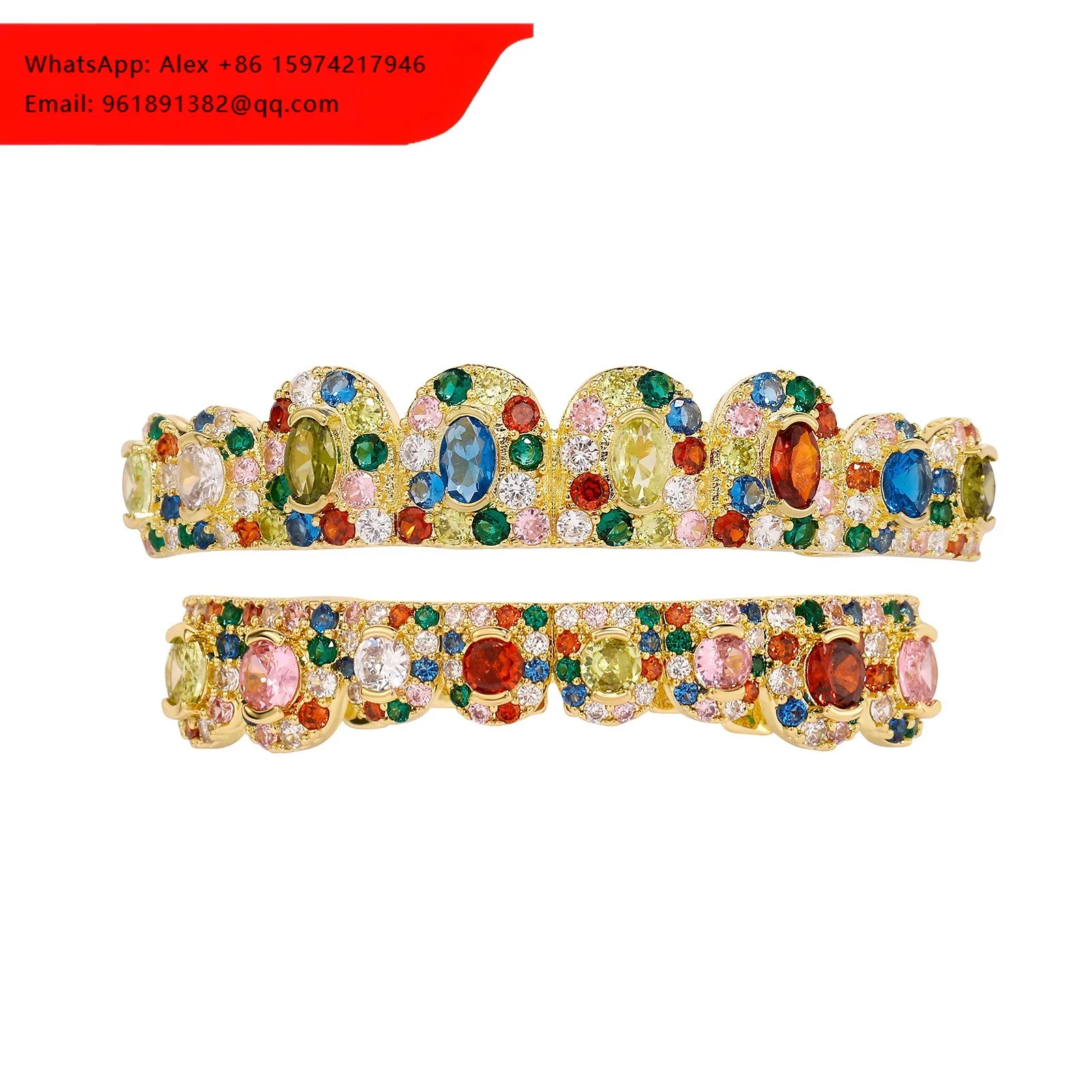 

Women Grill Rose Gold Plated Color Diamonds Grillz Brass Metal Set Cubic Zirconia Top 8 Bottom 8 Iced Out Gold Teeth Grillz