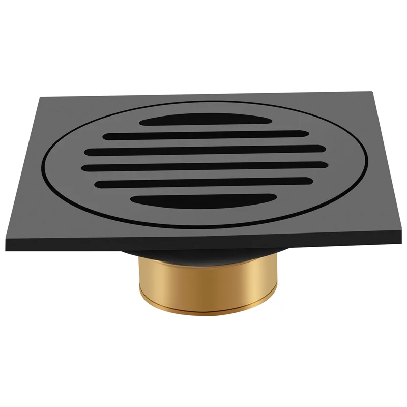 ABAG 4 Inch Square Shower Drain With Removable Cover Grate, Brass Anti Clogging And Odor Point Floor Drain Assembly With Hair Ca