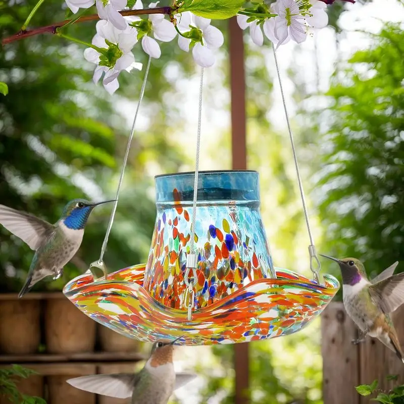 

Hummingbird Bird Feeder Wild Bird Feeders Solar Powered Stained Glass Leak Proof Birdbath Feeding Supplies Solar Decorations For