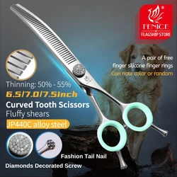 Fenice 6.5/7.0/7.5 inch Pet Hairdressing Shears JP440C Diamonds Curved Tooth Scissors for Dog beauty Thinning Rate 50%-55%